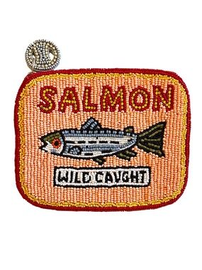 Salmon in Tin Can Coin Purse, Beaded Bag Coastal Fish Lily Posh